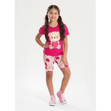 Imagem de Conjunto Verão Menina Pink Blusa e Shorts Ciclista Ursinho Coração - M