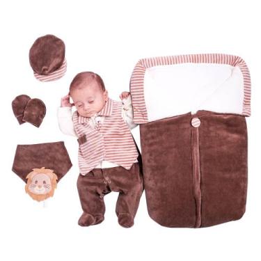 Imagem de Saída de Maternidade com Porta Bebê Menino Pedro Marrom 05 Peças - Amo