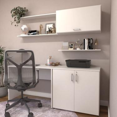 Imagem de Escrivaninha com Armário Baixo e Aéreo com Chave 200cm Modular Kitcubos Branco