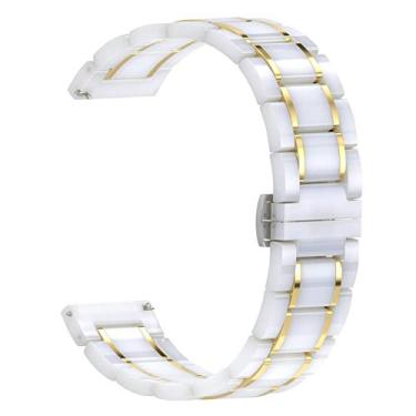 Imagem de Pwkutn Pulseira de relógio de cerâmica de 22 mm lisa com fivela borboleta para Samsung Gear S3 Classic Frontier Gear 2 R380 R381 R382, Moto 360 2 de 46 mm, LG W110 ouro branco