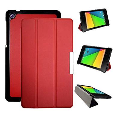 Imagem de Bolsa de couro PU Kuesn Google Nexus 7 2nd (modelo 2ª e 2013) com suporte – adequada para tablet Nexus 7 versão 2013, Vermelho