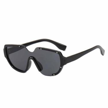 Imagem de Óculos de sol sem aro com armação dupla colorida, feminino e masculino, óculos punk de luxo, UV400 (preto e cinza)