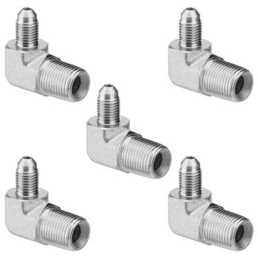 Imagem de Racewill Pacote com 5 adaptadores hidráulicos de cotovelo de 90 graus: 1/10.2 cm JIC macho x 3/20.3 cm NPT macho, com tampa de proteção conector de crimpagem de mangueira hidráulica