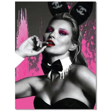 Imagem de Arte de parede de luxo na moda - pôster retrô de coelho sexy para quarto de meninas - vintage feminista preto e branco arte impressão em tela imagem para apartamento feminino dormitório