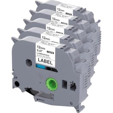 Imagem de Weemay Pacote com 5 refis de etiquetadora compatíveis com substituição para fita Brother Tz 12 mm 0,47 branco laminado, para cubo de máquina de etiquetagem Ptouch PTD210 PTP701BT PTD220 PTH110