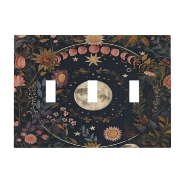 Imagem de Celestial Sun Moon Phase Starry Sky Dark Academia Witchy Botânico 3 Gang Light Switch Covers Decorativo Triplo Interruptor Placa de Parede 3 Furos Dispositivo Elétrico Placa Frontal para Casa de Banho