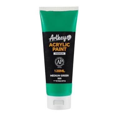 Imagem de Artkey Tinta acrílica - verde médio (120 ml/115.1 g) tubos, pigmentos ricos e vibrantes, tintas acrílicas para artistas profissionais - Materiais de arte para tela, madeira, rocha, argila, tecido