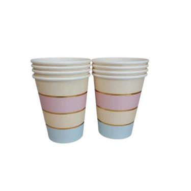 Imagem de 8 Copos de Papel Festa Arco Íris Listra Colorido Metalizada 250 ml Pon