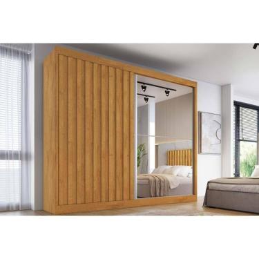 Imagem de Guarda Roupa Casal 2 Portas De Correr (1 Ripada E 1 C- Espelho) E 4 Gavetas Atlanta Peroba - Europa