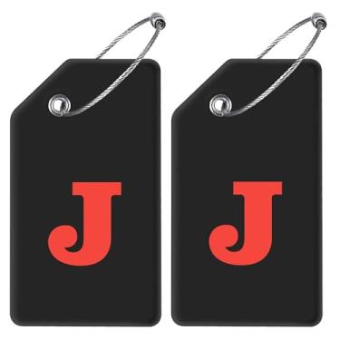 Imagem de Gostwo Pacote com 2 etiquetas de bagagem de silicone para malas, 26 etiquetas de bagagem com letras iniciais bolsa escolar mala instrumento etiqueta com laço de aço inoxidável (preto e branco) (letra