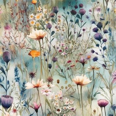 Imagem de Yzogbry Papel de parede aquarela azul verde roxo bege flores silvestres descascar e colar decoração de parede autoadesivo papel de parede adesivo em contato fácil para apartamento de locatário