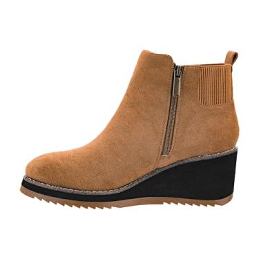 Imagem de Corkys Footwear Bota de salto plataforma com molho de maçã, com salto de 5 cm, palmilhas de EVA macias e acolchoadas para uso durante todo o dia, zíper interno completo com uma meia elástica na parte