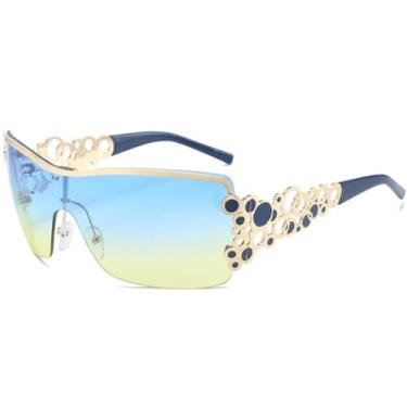 Imagem de Óculos de sol punk fashion feminino, luxuoso, redondo, peça única, masculino (azul e amarelo)