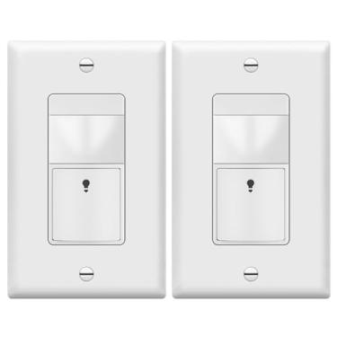 Imagem de TOPGREENER PIR Motion Sensor Light Switch, Occupancy & Vacancy Motion Sensor Switch,    , No Neutral Wire, Single Pole, TDOS5-HL-W-2PCS, White