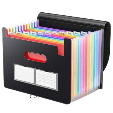 Imagem de LGDNNYYY Pasta de arquivo expansível de 13 bolsos com etiquetas em branco, organizador de arquivos de acordo com capa expansível, pastas sanfonadas de mesa, letra A4, organizador de armazenamento de