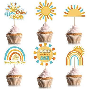 Imagem de Soaoo 60 peças Here Comes the Son Toppers Cupcake Toppers Baby Shower Sun Cupcake Toppers Sunshine Cake e Cupcake Decorações para o Sol Chá de Bebê Decorações de Festa de Casamento