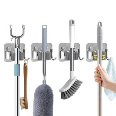 Imagem de Aenfaiy Suporte de parede com parafusos (pacote com 4) organizador de vassoura e esfregão para pendurar na parede, suporte de esfregão antiderrapante, gancho de vassoura com ganchos, rack de