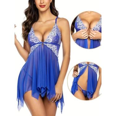 Imagem de Conjunto Lingerie Sexy Transparente Em Renda C/ Calcinha Top Espartilh