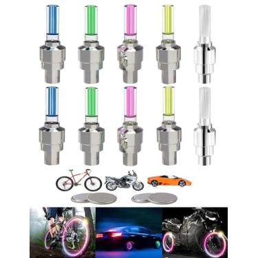 Imagem de YUERWOVER Pacote Com 10 Luzes Led Para Roda De Bicicleta, Tampa Da Válvula Do Pneu Carro, Acessórios Refletores Flash Motor Bicicleta Crianças, Homens E Mulheres Baterias Extras (Multicolorido)