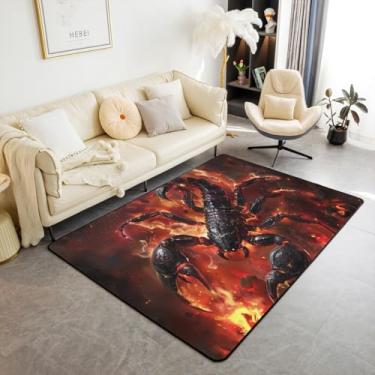 Imagem de Homewish Tapete de área de escorpião preto, tapete de entrada de chamas vermelhas 3D, tapete de entrada, animais selvagens, antiderrapante, cadeiras mágicas ocidentais, sofá, sala de estar, quarto