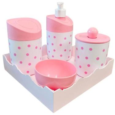 Imagem de Kit Higiene Poa (bolinhas) c/bandeja COLORIDA - Senior, Rosa