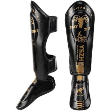 Imagem de Protetores De Perna Shi Guards Mma Para Kickboxing Muay Thai Karatê Artes Marciais Taekwondo & Kick Boxing Proteção De Sparring Para Pé & Peito Do Pé, Golden, L