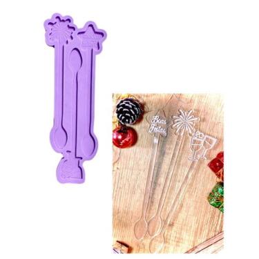 Imagem de R582 Molde de silicone mexedor drinks natal resina decorar - confeitar
