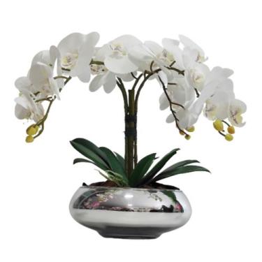 Imagem de Arranjo E Vaso Centro de Mesa 4 Orquídeas Artificiais Brancas - La Caz