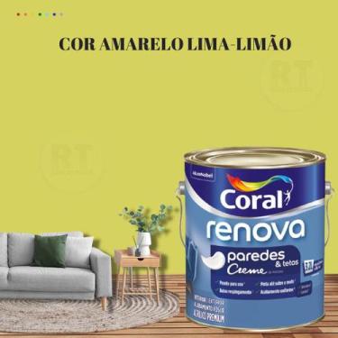 Imagem de Tinta Para Parede Acrílica Coral Renova Cor Amarelo 3,2l Lavável Premi