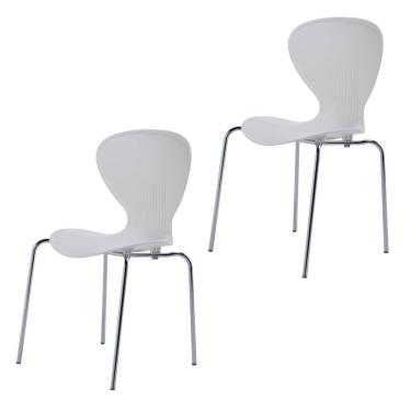 Imagem de Conjunto 2 Cadeiras Base Tubular Fixa Flash Cromado/Branco