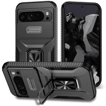 Imagem de Covthch Capa para Google Pixel 10 Pro XL/Google Pixel 9 Pro XL com suporte de anel, capa de lente de câmera deslizante embutida, capa protetora de camada dupla resistente contra quedas de nível