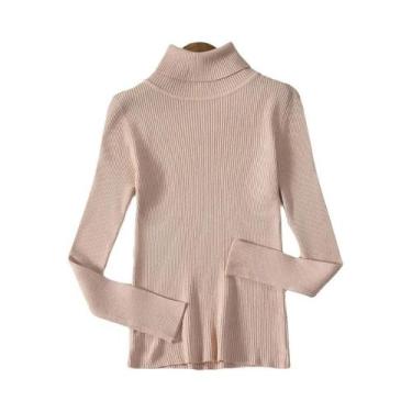 Imagem de Suéter Feminino De Cashmere Com Gola Alta, Básico, Sólido, Casual Para