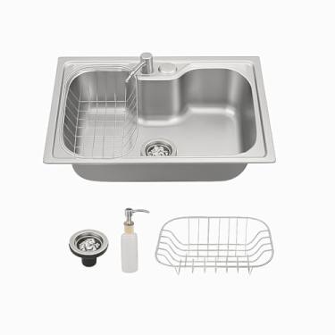 Imagem de Kit Cuba Gourmet Cozinha Aço Inox Com conjunto de dreno E Sabonete Dispenser e Cesto para escorrer água(CUBA 60 * 40 * 21CM)