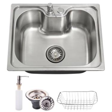 Imagem de Cuba Cozinha Gourmet Aço Inox 201 50x40cm Quadrada Escovada SOFTINOX Embutir ou Sobrepor — Kit Cuba com Dispenser, Cesto Escorredor e Válvula