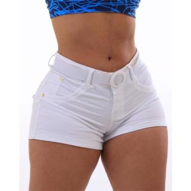 Imagem de Short Feminino de Brim com Lycra  Modelo Curto - Branco - Exclusiva Je