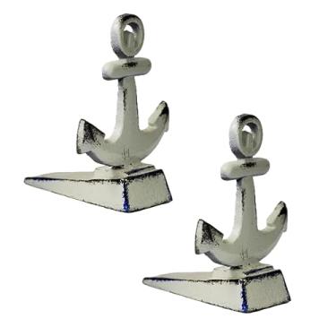 Imagem de 2 peças de batentes de porta para a parte inferior da porta de ferro fundido decorativo cunha batente de porta de metal (branco)