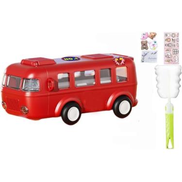 Imagem de viva story Garrafa de viagem aeronáutica com trem de palha copo para beber gelo leite café desenho animado ônibus copo de plástico para piquenique festa presente de aniversário (ônibus vermelho, 500