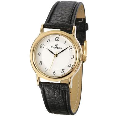 Imagem de Relógio Champion Feminino Dourado Couro Preto Cn28026b