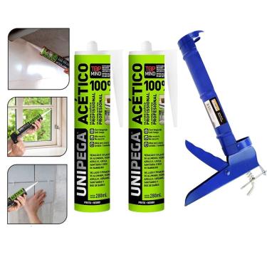 Imagem de Kit Aplicador de Silicone Fechado com 2 Veda Pia Box Silicone Adesivo Cola Acético Pret...
