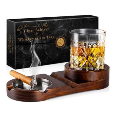 Imagem de Cigar Ashtrays Monsiter QE Bandeja de vidro para uísque de madeira