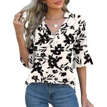 Imagem de Blusa feminina Rapbin, manga com babados, decote em V, moda de verão