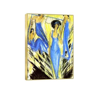 Imagem de Impressão em tela pintura famosa imagem de arte de parede - artistas azuis - pôster moldura dourada para sala de estar banheiro decoração de casa 50 x 70 cm 20 x 27 pol