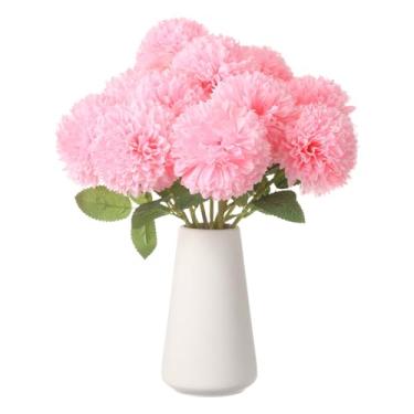 Imagem de HARFINGTON 12 peças de flores artificiais de crisântemo, flores artificiais de crisântemo, buquê de flores falsas de seda para decoração de festa de casamento, jardim e casa, rosa