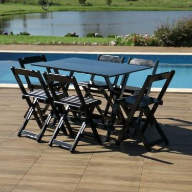 Imagem de Conjunto de Mesa Dobrável 120x70 com 6 Cadeiras em Madeira Preta - Móveis Britz