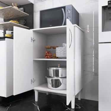 Imagem de Armário de Cozinha Multiuso, 2 Portas, Branco, 80cm de Altura, com Pés, Ideal para Micro-ondas e Eletrodomésticos
