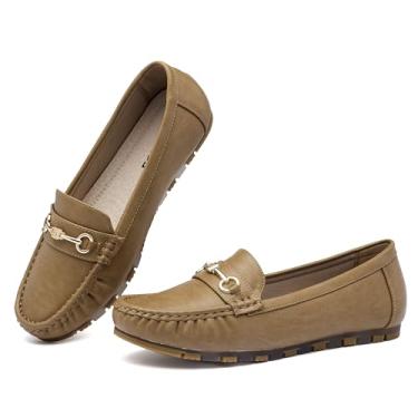 Imagem de BGSTGUDS Sapatos Femininos Mocassins Largos, Lindos E Elegantes, Confortáveis, Sem Cadarço, Calçados De Trabalho, Cáqui, Tamanho 11W