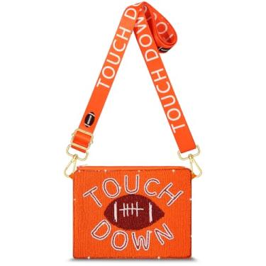 Imagem de Bolsa feminina com contas para o dia do jogo, branca, azul, bolsa de ombro, bolsa de ombro transversal, acessórios de futebol americano, roupas de presente, Laranja e branco.