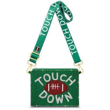 Imagem de Bolsa feminina com contas para o dia do jogo, branca, azul, bolsa de ombro, bolsa de ombro transversal, acessórios de futebol americano, roupas de presente, Verde, branco