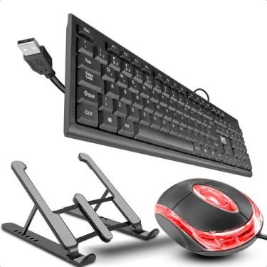 Imagem de Kit Teclado Com Fio Usb Com Mouse Led Fio Acompanha Suporte Dobrável P