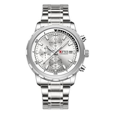 Imagem de Relógios masculinos analógicos de quartzo para homens, cronógrafo esportivo, moderno, negócios, marca de luxo, relógio de pulso masculino com data, Pulseira de aço, prata e branco